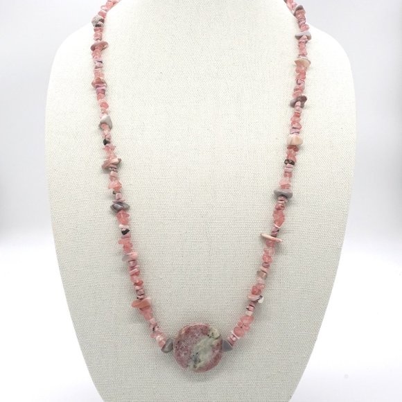 Necklace with Mother of Pearls, Rhodochrosite, Strawberry Quartz, and Jasper. - Picture 1 of 6